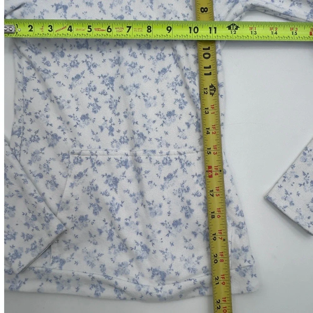 Hollister Blue Floral Flannel Pajama Set Hooded Top Lounge Sleepwear coquette